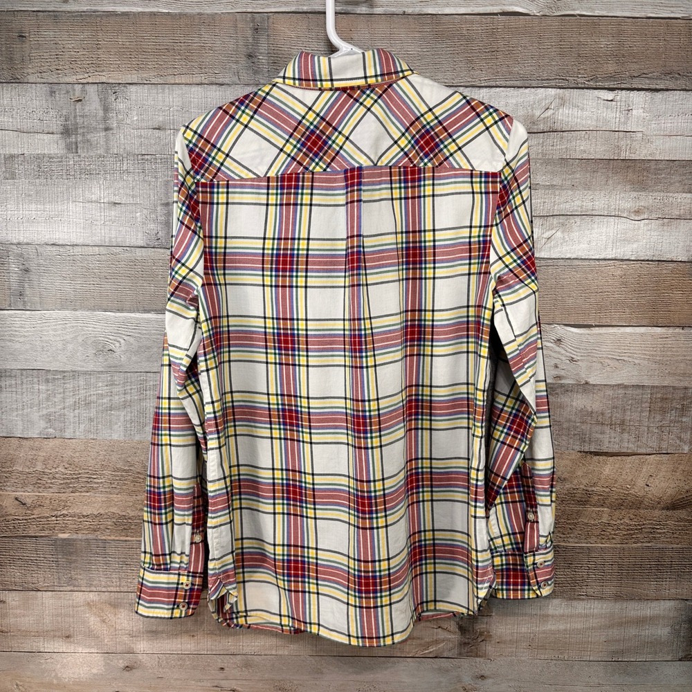 Talbots Womens Primary Color Plaid Button Down Shirt Ivory Cotton Small